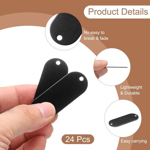 uxcell 24Pcs Aluminum Engraving Blanks Tags, Metal Blank Tags Stamping Oval with 2 Holes Blank Bulk Dog Tag for DIY Personalized Pet Tag Number Tag, Black in Kuwait