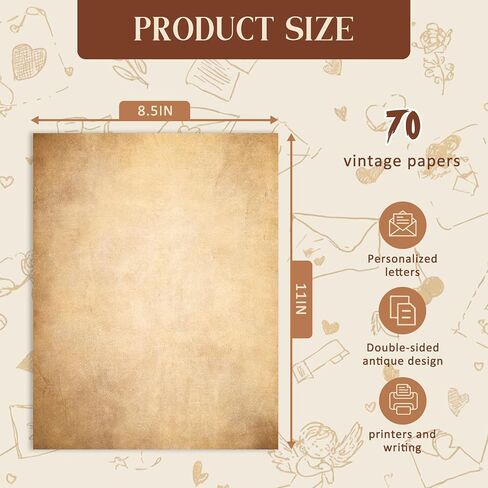 70 Sheets Vintage Paper, s, 8.5" x 11"Vintage Thicker Double Sided Printing Paper, Stationery Double-sided Aged Parchment for Printing, Invitation, Resume, Certificate (A) in Saudi Arabia