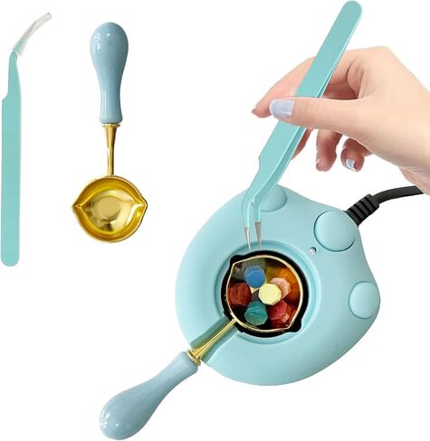 Black Electric Wax Seal Warmer Kit with Spoon and Tweezers, Great Tool for Melting Sticks Sealing Wax Beads (Black) in Kuwait