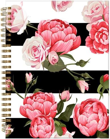 دفتر المجلات الحلزونية ، A5 Hardcover المبطنة المبطنة للنساء Girl 6 × 8.3 بوصة ، 120 صفحة ورقة سميكة ، كلية لطيفة تحكم دفتر المكتب لمدرسة عمل المكاتب (Peony Rose) in Kuwait