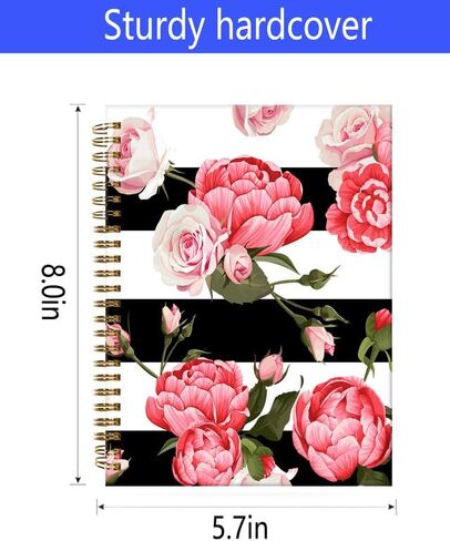 دفتر المجلات الحلزونية ، A5 Hardcover المبطنة المبطنة للنساء Girl 6 × 8.3 بوصة ، 120 صفحة ورقة سميكة ، كلية لطيفة تحكم دفتر المكتب لمدرسة عمل المكاتب (Peony Rose) in Kuwait