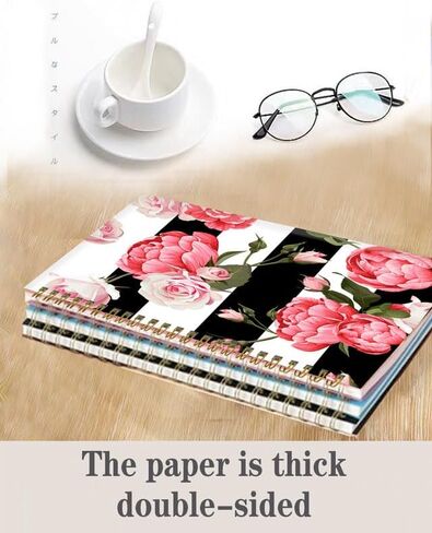 دفتر المجلات الحلزونية ، A5 Hardcover المبطنة المبطنة للنساء Girl 6 × 8.3 بوصة ، 120 صفحة ورقة سميكة ، كلية لطيفة تحكم دفتر المكتب لمدرسة عمل المكاتب (Peony Rose) in Kuwait