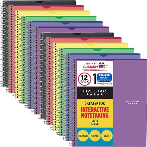 Five Star Interactive Notetaking, 1 Subject, College Ruled Spiral Notebooks, 100 Sheets, 11" x 8-1/2", Customizable, 6 Pack (38593) in Saudi Arabia