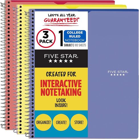 Five Star Interactive Notetaking, 1 Subject, College Ruled Spiral Notebooks, 100 Sheets, 11" x 8-1/2", Customizable, 6 Pack (38593) in Saudi Arabia