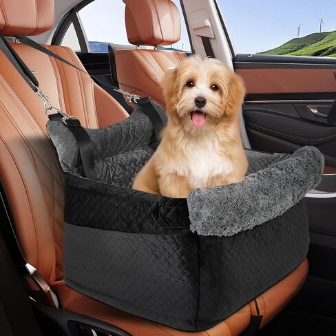 Dog Car Seat for Small/Medium Dogs up to 30lbs, Memory Foam Booster Seat with Anti-Slip Base & Storage Pockets, Washable Pet Travel Bed for Cars/Home/Travel (BlackGray) in Saudi Arabia