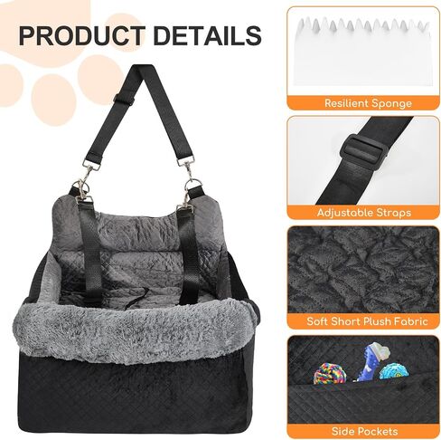 Dog Car Seat for Small/Medium Dogs up to 30lbs, Memory Foam Booster Seat with Anti-Slip Base & Storage Pockets, Washable Pet Travel Bed for Cars/Home/Travel (BlackGray) in Saudi Arabia