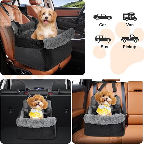 Dog Car Seat for Small/Medium Dogs up to 30lbs, Memory Foam Booster Seat with Anti-Slip Base & Storage Pockets, Washable Pet Travel Bed for Cars/Home/Travel (BlackGray) in Saudi Arabia