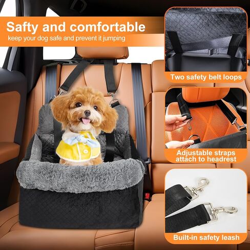 Dog Car Seat for Small/Medium Dogs up to 30lbs, Memory Foam Booster Seat with Anti-Slip Base & Storage Pockets, Washable Pet Travel Bed for Cars/Home/Travel (BlackGray) in Saudi Arabia