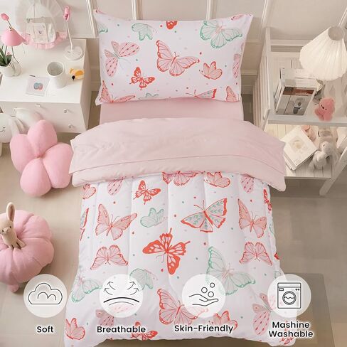 david's kids 4 Piece Toddler Bedding Set - Soft Breathable Toddler Bedding Set for Boys Girls, Includes Quilted Comforter, Flat Sheet, Fitted Sheet and Pillowcase, Dinosaur Navy in Kuwait