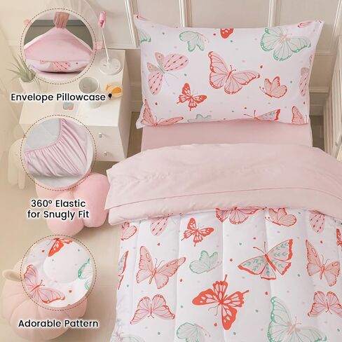 david's kids 4 Piece Toddler Bedding Set - Soft Breathable Toddler Bedding Set for Boys Girls, Includes Quilted Comforter, Flat Sheet, Fitted Sheet and Pillowcase, Dinosaur Navy in Kuwait