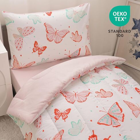 david's kids 4 Piece Toddler Bedding Set - Soft Breathable Toddler Bedding Set for Boys Girls, Includes Quilted Comforter, Flat Sheet, Fitted Sheet and Pillowcase, Dinosaur Navy in Kuwait