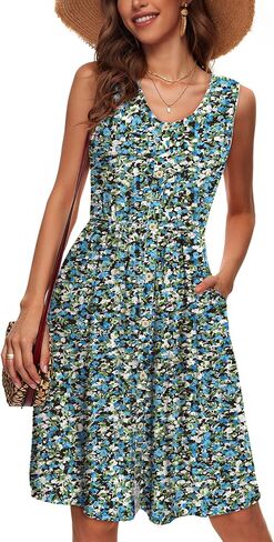 Simplee Womens Sleeveless Eyelet Summer Dress Casual Button Down Short Sundress Beach Tank Mini Dress with Pockets in Saudi Arabia