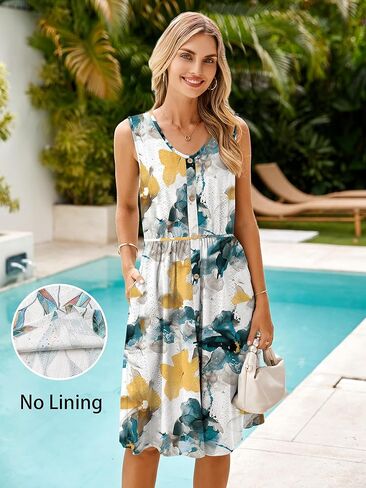 Simplee Womens Sleeveless Eyelet Summer Dress Casual Button Down Short Sundress Beach Tank Mini Dress with Pockets in Kuwait