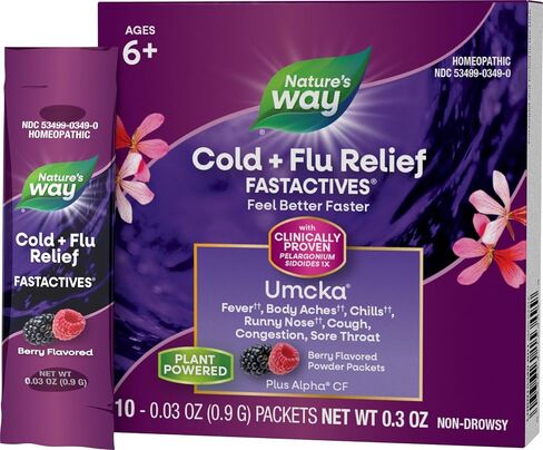 Nature's Way Umcka FastActives Cold+Flu Powder Packets, Fever††, Sore Throat, Cough, and Congestion Relief, Berry Flavored, 60 Packets in Saudi Arabia