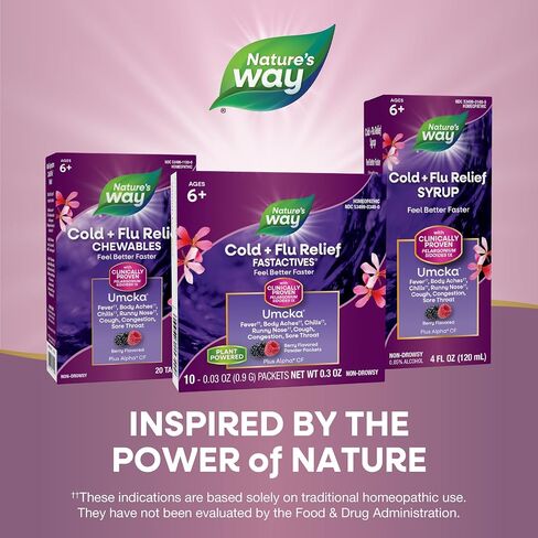 Nature's Way Umcka FastActives Cold+Flu Powder Packets, Fever††, Sore Throat, Cough, and Congestion Relief, Berry Flavored, 60 Packets in Saudi Arabia