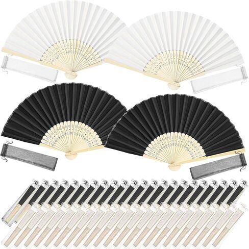 Tatuo 80 Pcs Hand Fans Bamboo Silk Folding Fans Handheld Fans Foldable Fans Makeup Fans Chinese Decorative Folding Fans Cosplay Decorations Men Women Party Festival Performance(Gold Yellow) in Kuwait