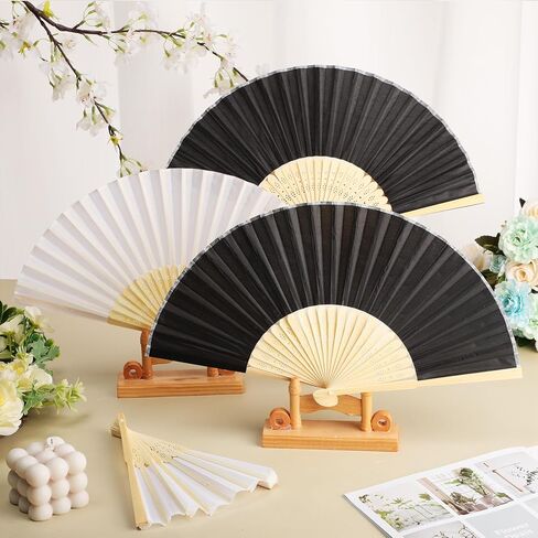Tatuo 80 Pcs Hand Fans Bamboo Silk Folding Fans Handheld Fans Foldable Fans Makeup Fans Chinese Decorative Folding Fans Cosplay Decorations Men Women Party Festival Performance(Gold Yellow) in Kuwait