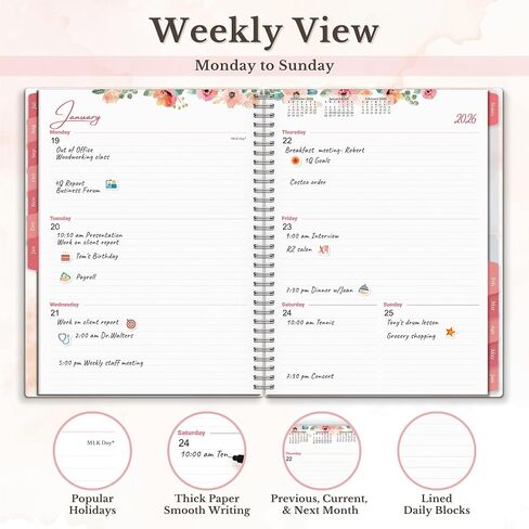 CRANBURY 2025-2026 Planner Book 8.5x11 (Floral), 12 Months, July 2025 to June 2026, Large Weekly Daily Planner, Calendar Notebook, 8x11 Agenda, Monthly Tabs, Stickers in Saudi Arabia
