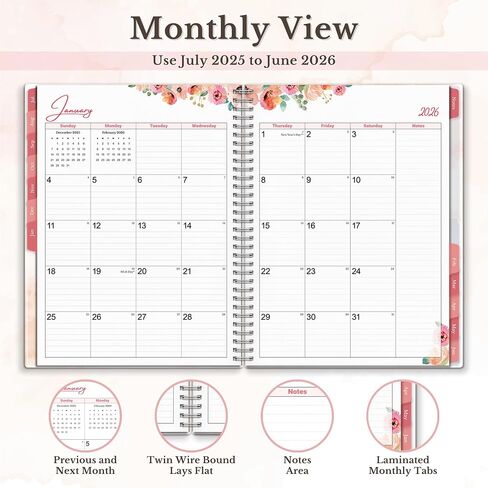 CRANBURY 2025-2026 Planner Book 8.5x11 (Floral), 12 Months, July 2025 to June 2026, Large Weekly Daily Planner, Calendar Notebook, 8x11 Agenda, Monthly Tabs, Stickers in Saudi Arabia