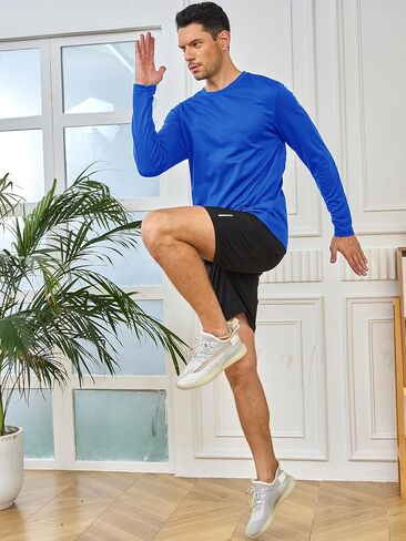 5 Pack Mens Long Sleeve Shirts Quick Dry Moisture Wicking Athletic Running Gym Workout T Shirts in Kuwait