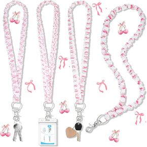 3 PCS Pink Bow Scrunchie Lanyards لشارات الهوية ومفاتيح مفاتيح مفاتيح مفاتيح حبل الحبل هدايا تقدير المعلم لعيد الميلاد أسبوع ممرضة