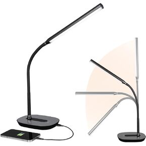 OttLite Strive LED Desk Lamp with USB Charging - ClearSun LED Technology - Adjustable & Flexible Neck, 3 Brightness Settings with Touch Activated Controls - Desk Lamp for Work, Study & Reading