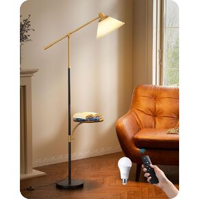 Edishine 68 "مصباح أرضي قوس مع طاولة ، مصباح قائم بذاته لغرفة المعيشة مع صينية ، ارتفاع قابلة للتعديل ، 5 درجات حرارة ملونة مضمنة ، الظل البيج ، لمكتب غرفة النوم ، الحبوب الخشبية