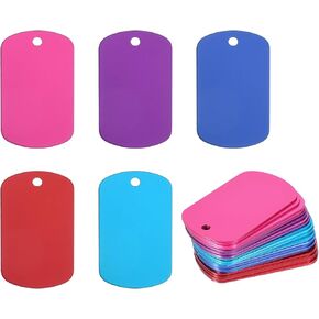 PATIKIL Metal Stamping Blanks Tags 2", 50 Pcs Anodized Aluminum Blank Dog Tags Rectangle Laser Engraving Blanks ID Name Tag with Hole, Silver/Pink/Black/Green/Gold