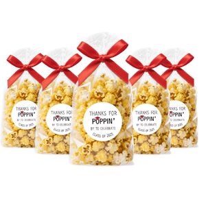 Graduation Popcorn Treat Bags Thanks for Popping By To Celebrate Stickers Class of 2025 Party Favors Popcorn Cellophane Bags With Ribbon for Graduation Party Favor (Red)