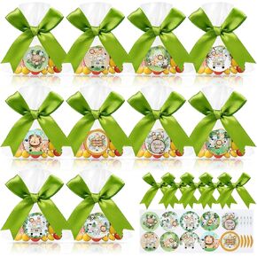 cpeghdvm 50 pcs jungh Animal Cellophane Acags Green Bow شكرًا لك أكياس حلوى Safari مع ملصقات لـ Wild One Safari Baby Shower Party Party