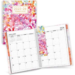 Cranbury 2025-2026 Planner Book 8.5x11 (Floral) ، 12 شهرًا ، يوليو 2025 إلى يونيو 2026 ، مخطط يومي كبير ، دفتر تقويم ، جدول أعمال 8x11 ، علامات التبويب الشهرية ، الملصقات