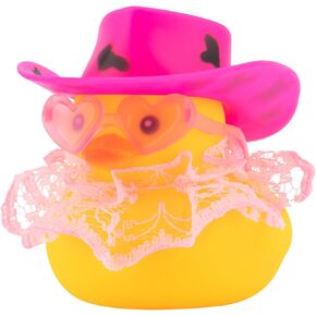 Wonuu Rubber Duck Car Ollaments Duck Car Dashboard Decorations لإكسسوارات السيارة اللطيفة مع بنظات شمسية على شكل قلب ، تنورة بيضاء ووردي ملطخة بالوردي