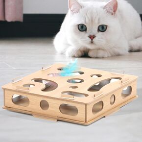 Interactive Puzzle Cat Toys for Indoor Cats: Cat Puzzle Toy Box with Electric Rotating Feather, Low-Noise Motor, Durable Anti-Hair Snag Design (Medium)