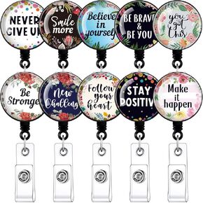 Outus 10 PCS Badge Cenly حامل شارة قابلة للسحب مع مقطع التمساح دوار مقطع اقتباس لطيف مقطع مقطع قابل للسحب لمحامو بطاقة هوية ممرضات المعلمين العامل