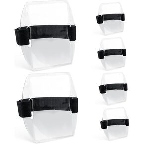 6pcs Arm Badge Holders, Waterproof Arm ID Badge Holder with Black Adjustable Elastic Strap Ski Pass Armband Strong Adhesion Office Staff Students Universal Supplies(Transparent)