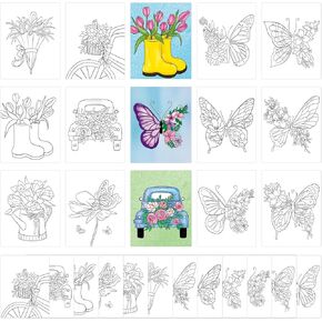 36pcs 8 × 10 بوصات صفحات تلوين الربيع للأطفال ، بلون كبير ، مفضلات الحرف الورقية الفراشة الخاصة بك.