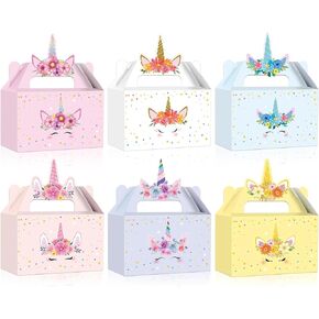 ZOIIWA 24Pcs Unicorn Party Favor Boxes Rainbow Themed Treat Boxes Pastel Unicorn Candy Goodie Box Princess Paper Gift Box with Handle Decorations for Birthday Baby Shower Wedding Party Decor Supplies