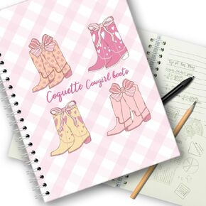 Pink Coquette ، Bow Boots Cowgirl ، Trendy Girly Style Spiral Notebooks ， Preppy Bow Spiral Notebook ، دفاتر حلزونية لفتيات Teen Girls School School Teacher ، Bows Boots Cowgirl Pink Notebook