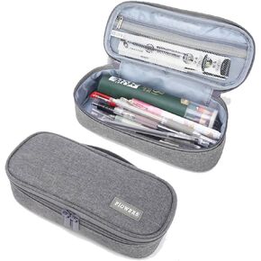 Pencil Case Pouch Bag with Zipper - Unisex Gray Pen Organizer for School College Office, Estuche para Lapices Cartucheras Mujer