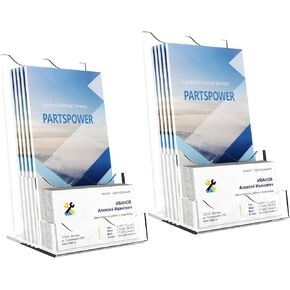 2 Packs Acrylic Clear Brochure Holders with Business Card Holders, for Displaying Flyer Pamphlet Booklets Menu Magazine Journals, Brochure Organizers , 4.4x7.5 inches Clear Brochure Display Organizers