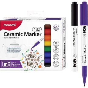 MONAMI CERAMIC MARKER 482 ｜ نصيحة أخرى مميزة 0.7 مم ｜ 8 ألوان ｜ علامات الديكور الفرن والميكروويف للسيراميك ، والقدح ، والزجاج ، والحجر ، والخشب ، والقطن ، واللوحة الصخرية
