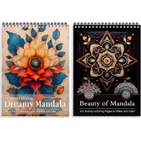 2pcs كتب ماندالا والطبيعة لتلوين النساء للمرأة البالغة الاسترخاء حلزوني الصفحة المطبوعة الهدايا أحادية الجانب الفنون والحرف للنساء للاسترخاء والقلق والاكتئاب 48 صفحات التلوين الملونة