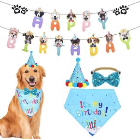 4pcs الكلاب لوازم حفلة عيد ميلاد مجموعة ، قبعة عيد ميلاد الكلب ، ربطة عنق ، باندانا ، لافتة ، ديكور عيد ميلاد الكلب ، ملابس عيد ميلاد الكلب ، بدلة لباذقة لابرادور غولدن غولدن تيدي داششوند هاسكي