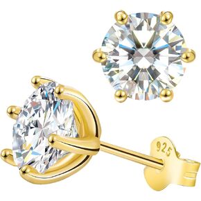Saintda S925 Sterling Silver Moissanite Earrings for Women 0.5-2ct D Color VVS1 FL Clarity Excellent Round Cut Lab Grown Diamond Gold/Ruthenium Vermeil Earrings Gifts