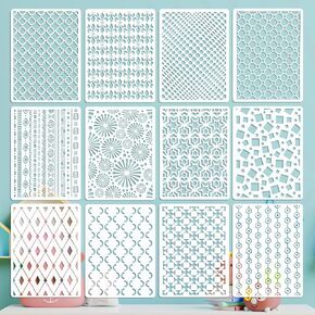 OOTSR 12 Stency Painting Stencils ، قوالب فنية 11.4 "× 8.3" للحرف اليدوية القابلة لإعادة الاستخدام ، والرسم للطلاء على الخشب ، ومكتب قصاصات الأثاث ، وديكور المنزل لوازم ديي
