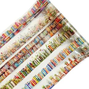Tiamech 6 Rolls Roaming in the Sea of ​​Books Series Pet Scrapbook Tapes ، Fandshel Corridor Book Old Decorative Tape Stickers for Junk Journaling ، Scrapbooking Supplies ، و ephemera
