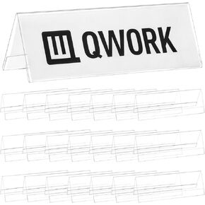 Qwork Clear Acrylic Name Plate Molders for Desk-8.5 "× 3" ، 24 حزمة إطارات علامات على الوجهين مع قاعدة على شكل V