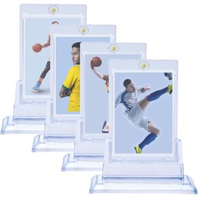 4 pcs Magnetic Card Holders for Trading Protector，35pt one Touch Card Holder U-V Protection Magnetic Card Case for Baseball Cards, Card Protectors Hard Plastic, Display Case for Game Cards.