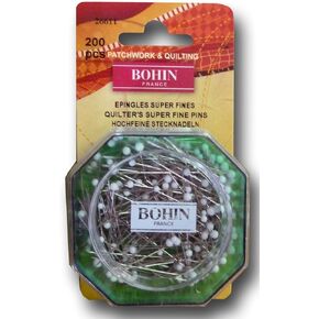 Bohin White Glass Head Pin Size 3/8in 200ct, 28-1 3/8"