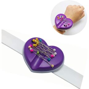 HONEYSEW New Heart Magnetic Wrist Pin Holder Sewing Pin Cushion Caddy Storage Case Sewing Tool (Purple Magnetic pin Cushion Caddy)